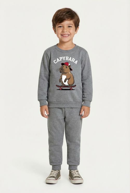 Moletom Infantil Cinza Escuro Capivara Skatista
