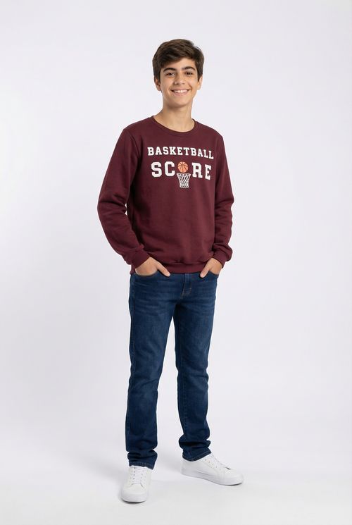 Blusão Moletom Juvenil Menino Vinho Basketball Score