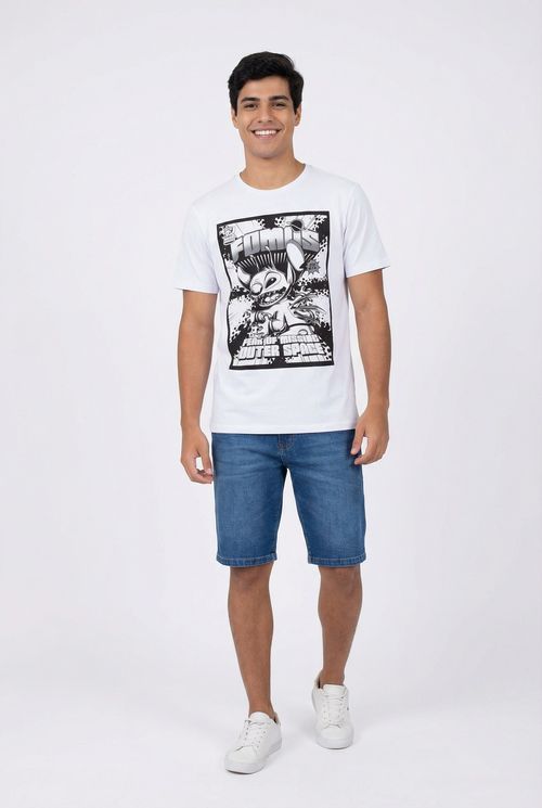 Camiseta Masculina Branca Estampa Stitch Comics Espacial