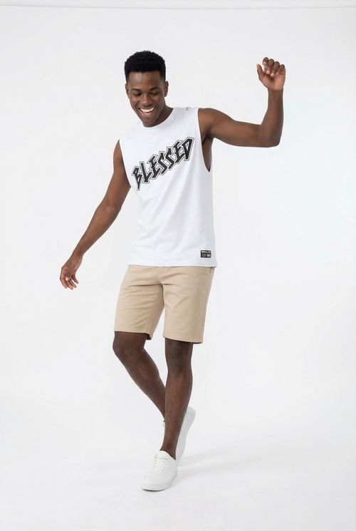 Regata Cavada Masculina Branca Estampa Blessed