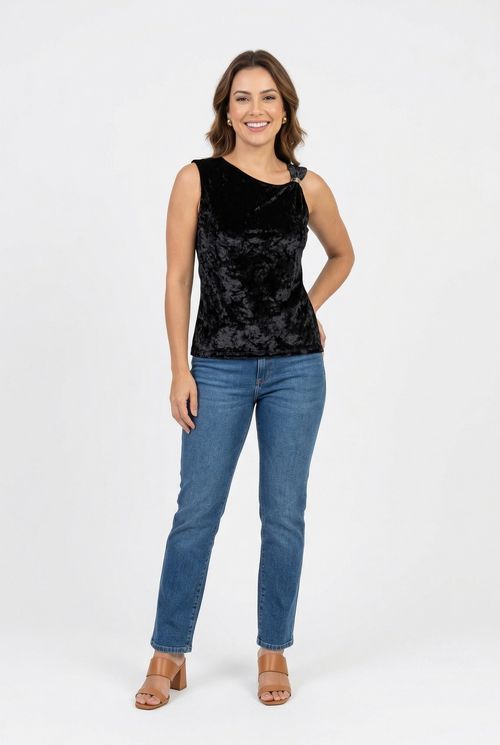 Blusa Feminina Preta Veludo Um Ombro Só