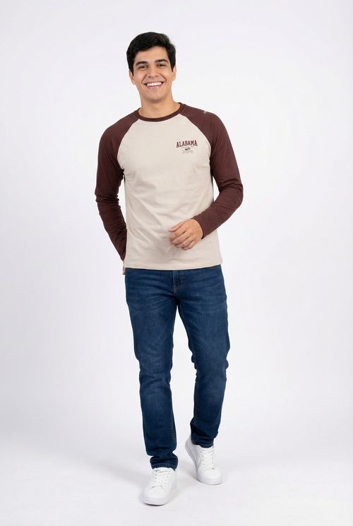 Camiseta Manga Longa Masculina Bege e Marrom Alabama