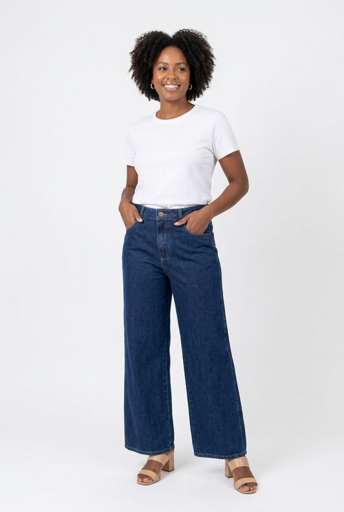 Calca fem promo 80710 jns wide es jeans azul escuro