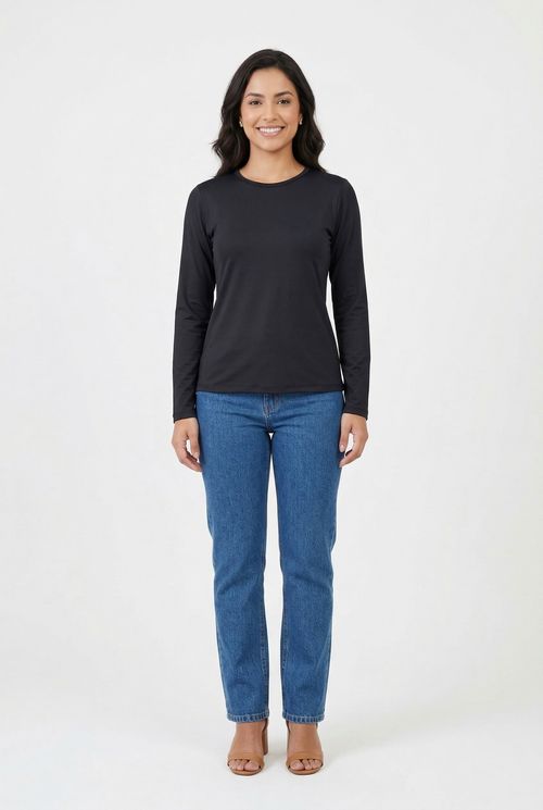 Blusa Feminina Térmica Manga Longa Gola Redonda Preta
