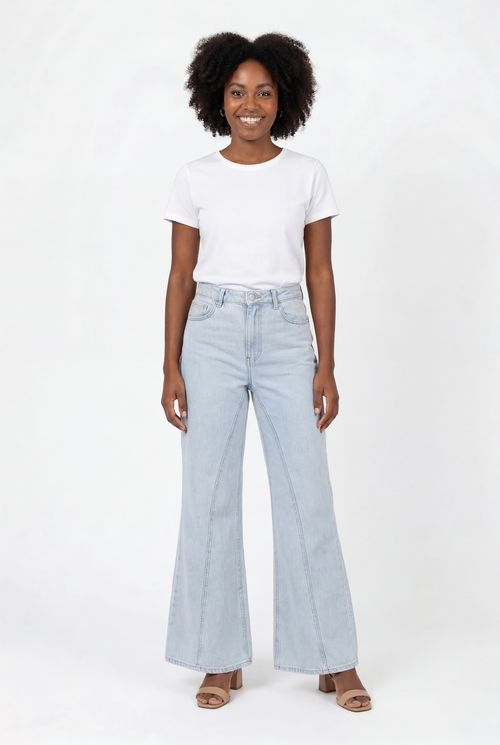 Calca fem aj fra047 jns wide recort cl jeans azul claro