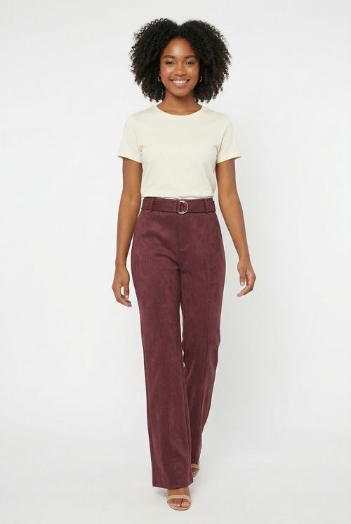 Saia Curta Feminina Suede Borgonha com Cinto D-ring