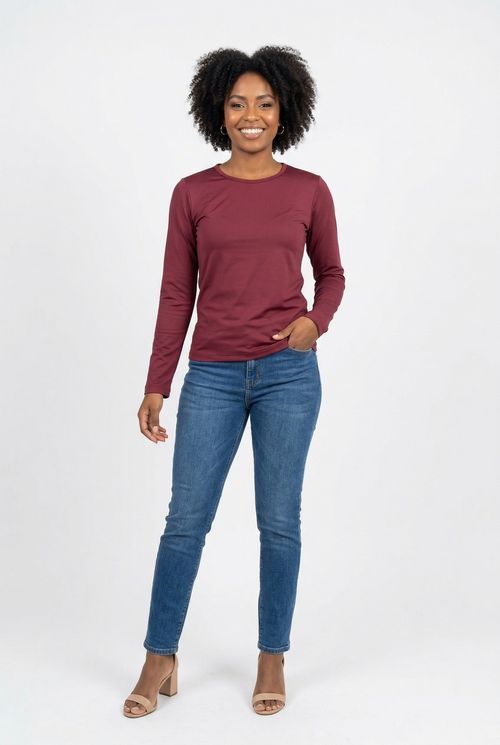 Blusa fem esp fel049 m/l basic termi vin vermelho escuro