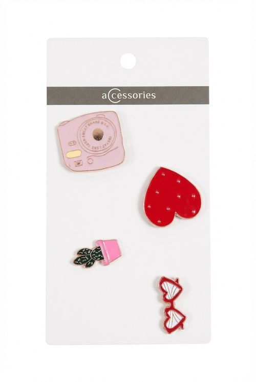 Kit 4 Pins Feminino Sortido Câmera Coração Suculenta Óculos