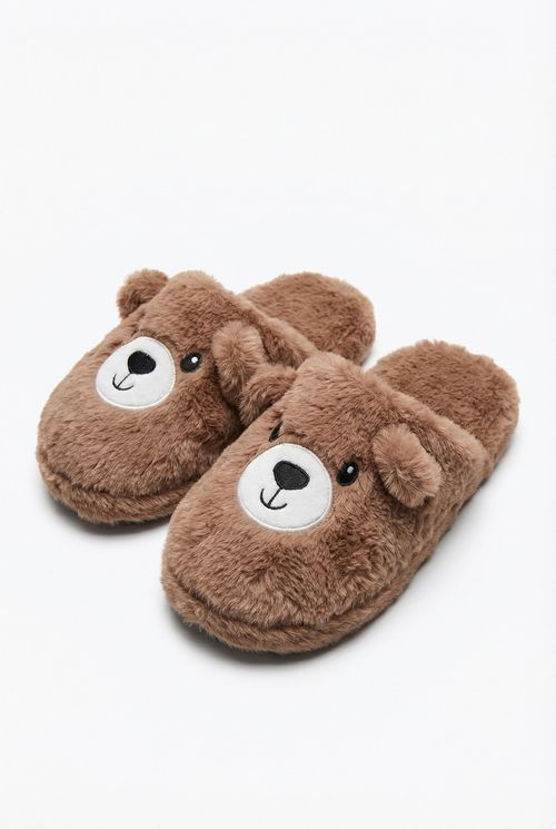 Pantufa Feminina Marrom Ursinho 3D