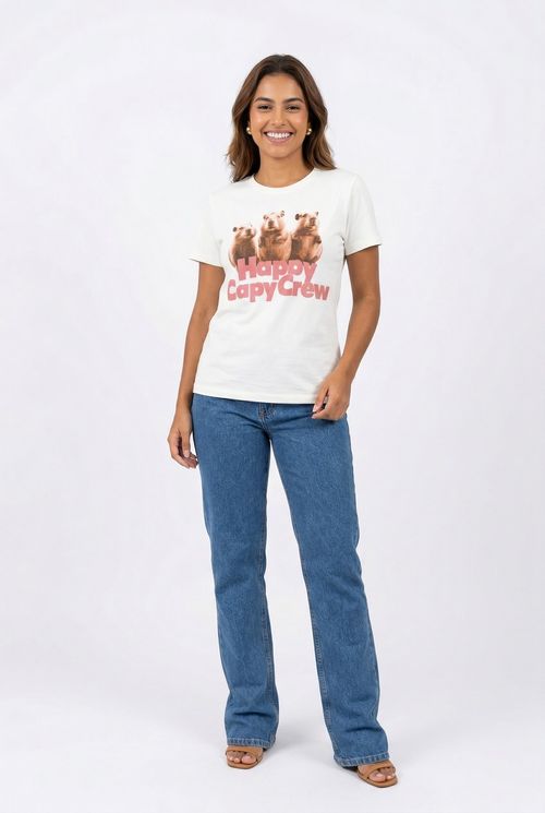 Camiseta fem mc rom along capivara off w off white