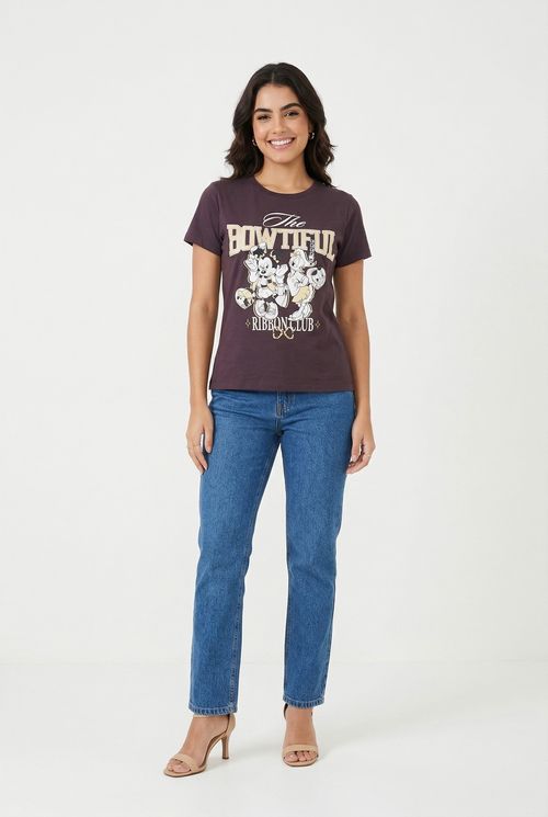 Camiseta fem promo mc lic minnie bow mar marrom escuro