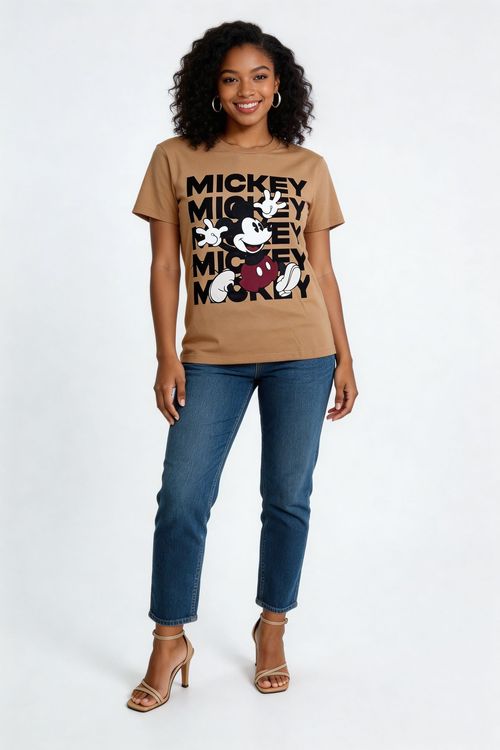 Camiseta Feminina Bege Disney Mickey Mouse Clássica