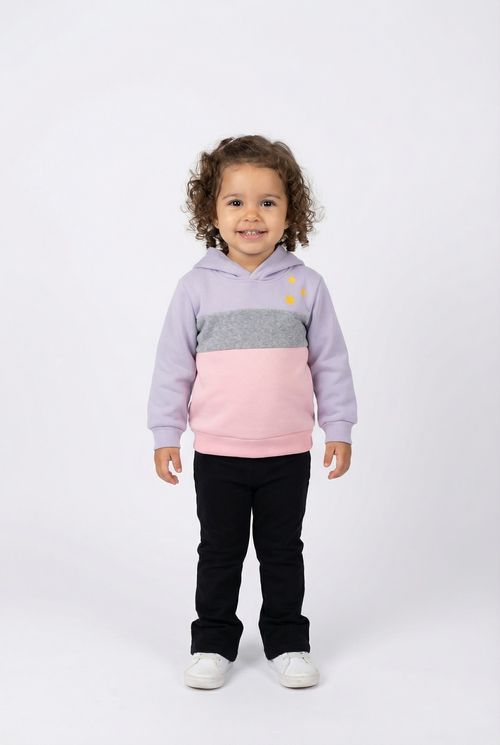 Moletom Infantil Menina Lilás Estrelado Color Block