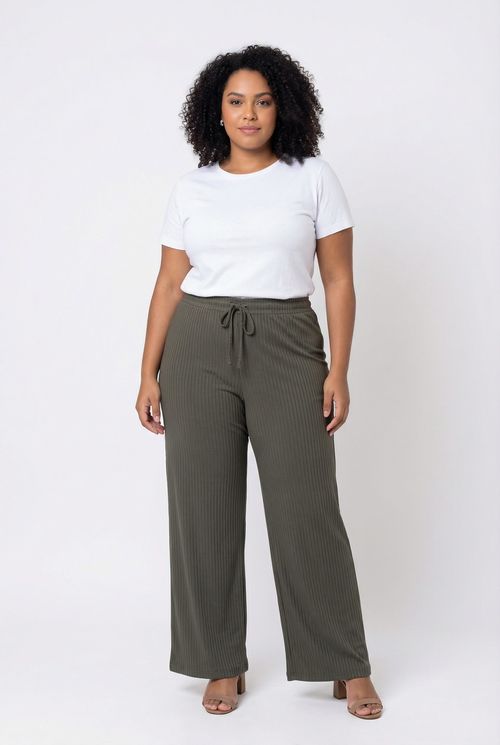 Calça Pantalona Feminina Verde Médio Ribana