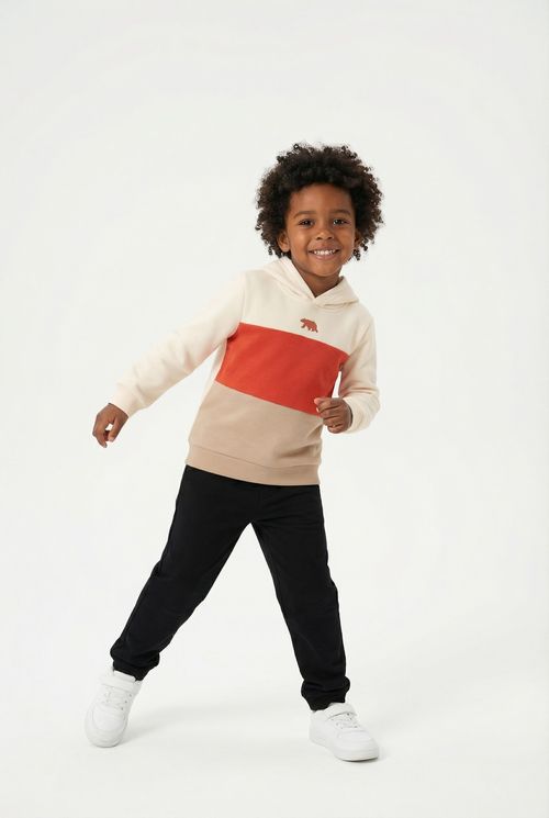 Moletom com Capuz Infantil Menino Color Block Estampa Urso Califórnia