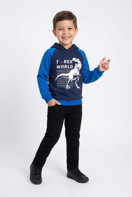 Moletom com capuz infantil menino Azul Marinho T-Rex World