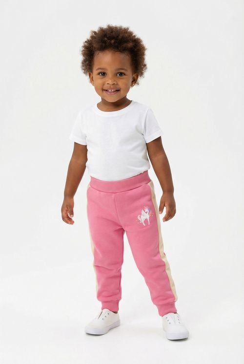 Calça Moletom Infantil Menina Rosa Unicórnio