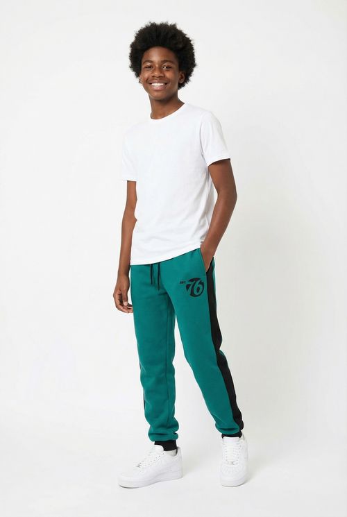 Calça Jogger Juvenil Verde Esmeralda com Faixa Lateral Preta