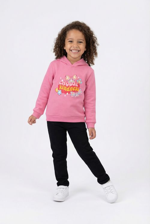 Moletom Infantil Menina Rosa Estampa 'Choose Kindness' Borboletas