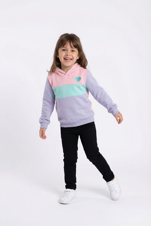 Moletom Infantil Menina Color Block Pastel Coração