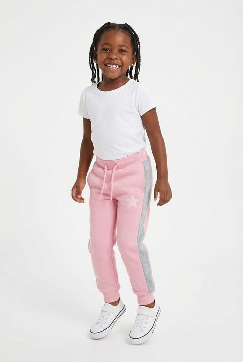 Calça Jogger Infantil Menina Rosa Claro Faixa e Estrela