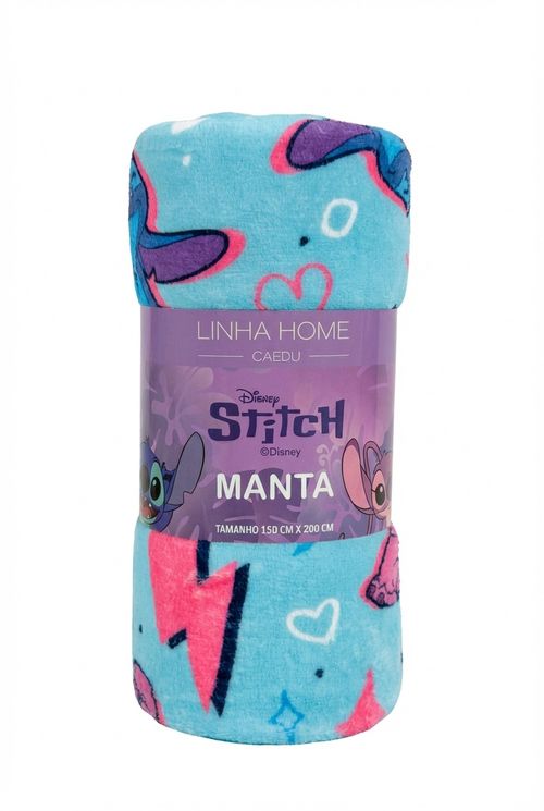 Manta Infantil Azul e Rosa Estampa Stitch e Angel