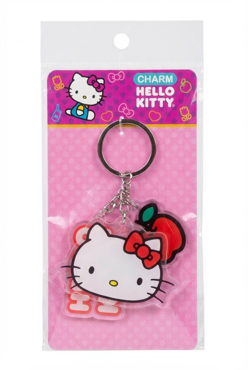 Chaveiro Infantil Menina Colorido Estampa Hello Kitty e Maçã