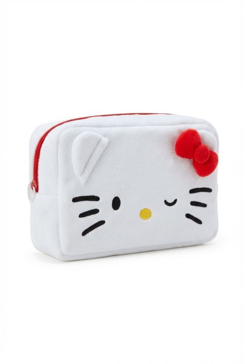 Necessaire Feminina Branca Hello Kitty Pelúcia Laço Vermelho