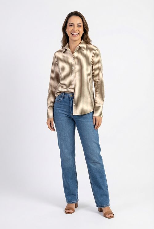 Camisa Feminina Marrom e Bege Listrada