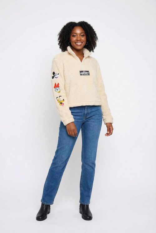 Moletom Sherpa Feminino Bege Claro Disney Mickey e Amigos