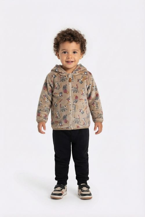 Moletom Fleece Infantil Off white Estampa Tigres