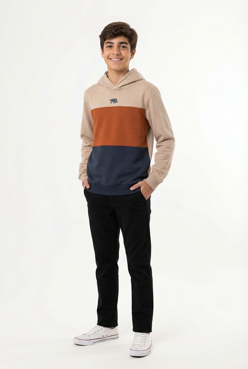 Moletom Infantil Menino Color Block Bege/Terracota/Azul Marinho Urso