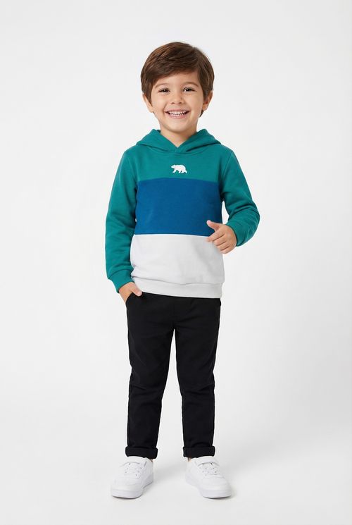 Moletom Infantil Color Block Capuz Urso Polar