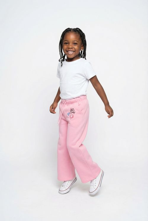 Calça de Moletom Infantil Menina Rosa Médio Bordado 'Love Yourself'