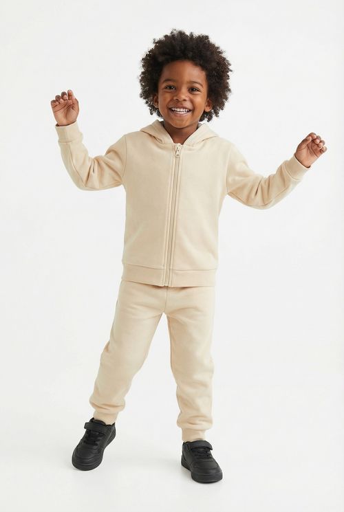 Blusa Moletom Infantil Menina Bege Claro com Zíper e Capuz