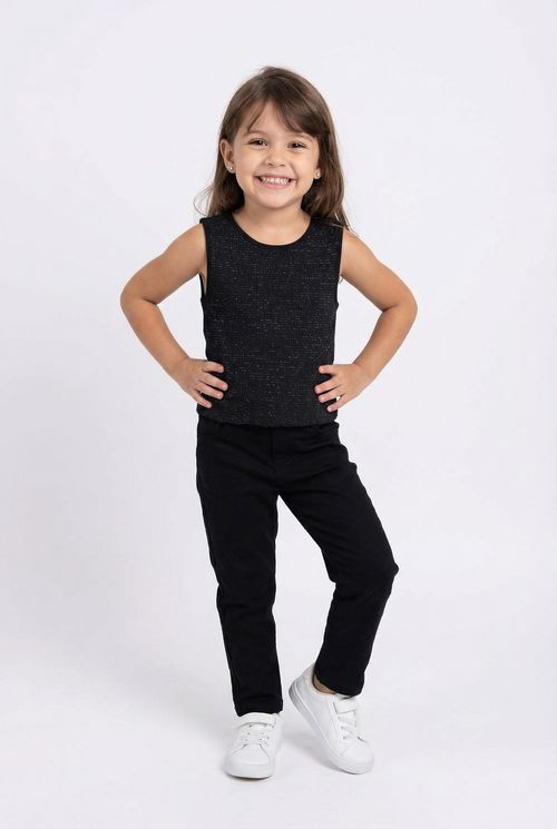 Regata Infantil Menina Preto Cintilante Lurex