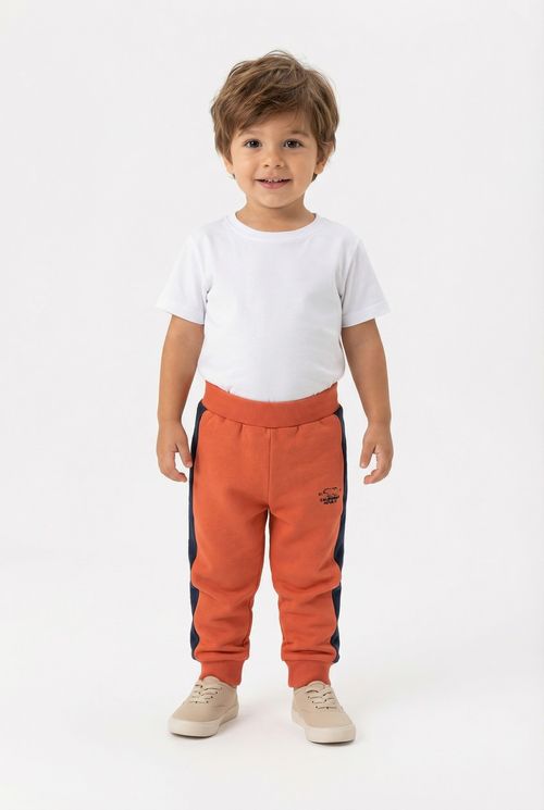 Calça Moletom Jogger Infantil Menino Laranja Escuro Urso