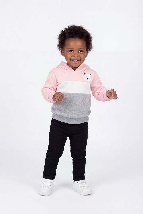 Moletom Infantil Menina Rosa Napolitano Gatinha Color Block