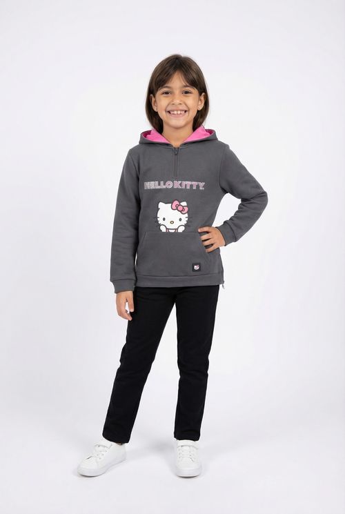 Blusa Infantil Menina Cinza Escuro Hello Kitty