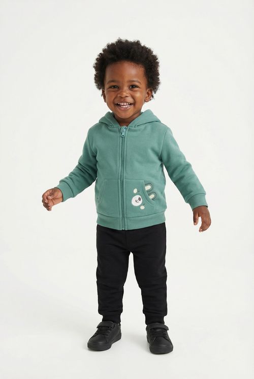 Moletom com Capuz e Zíper Infantil Verde Pistache Ursinho