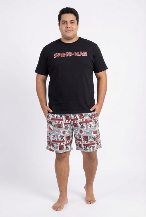 Pijama Masculino Preto Plus Size Spider-Man Quadrinhos