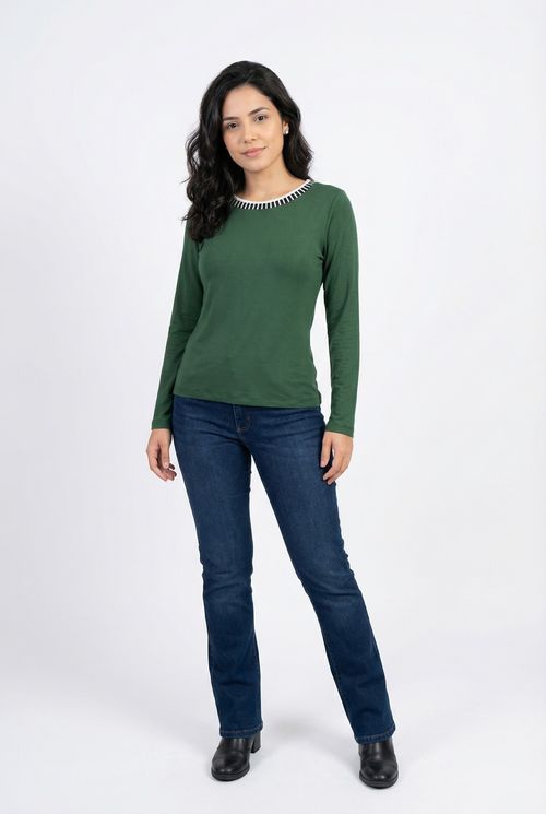 Blusa Feminina Verde Médio Listrada