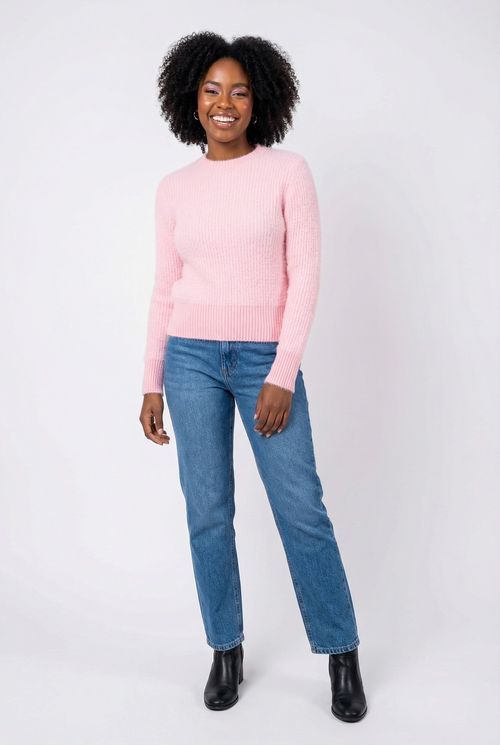 Blusa Feminina Tricot Rosa Pastel Felpuda