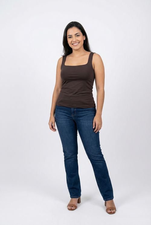 Blusa Regata Feminina Marrom Escuro Lisa