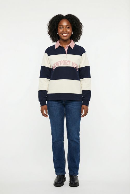 Moleton Gola Polo Feminino Azul Marinho e Creme Listrado