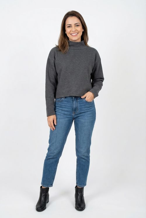 Blusa fem city fcil414 m/l trico g/r cin cinza escuro