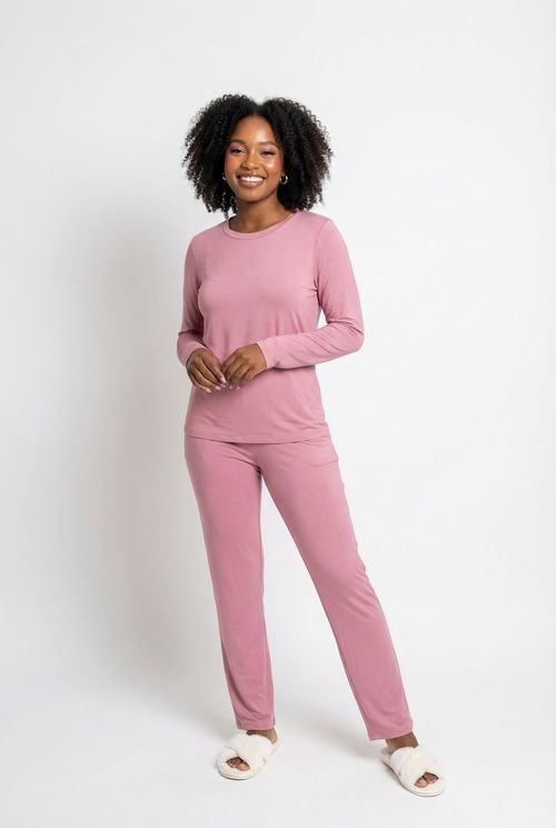 Conjunto Pijama Longo Feminino Rosê Liso