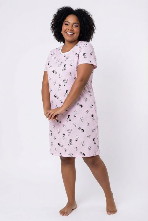 Camisola Feminina Rosa Snoopy e Amigos Listrada