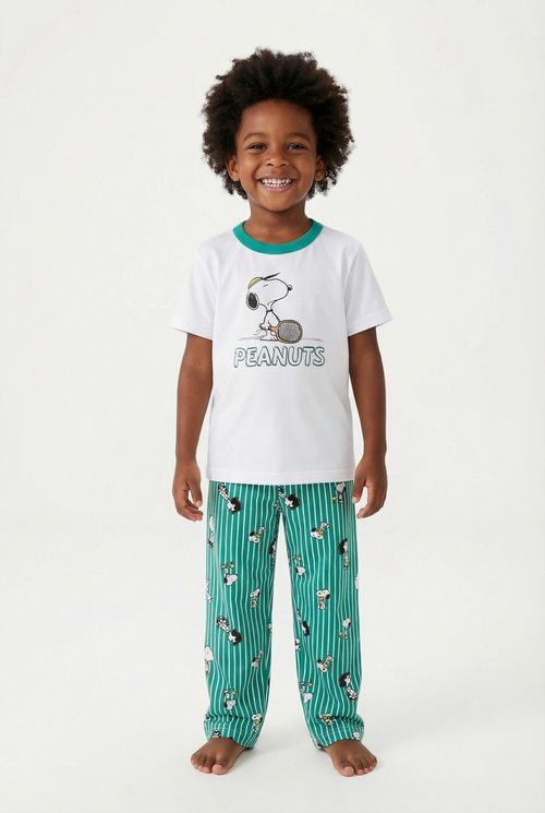 Pijama Conjunto Infantil Menino Verde Snoopy Tênis