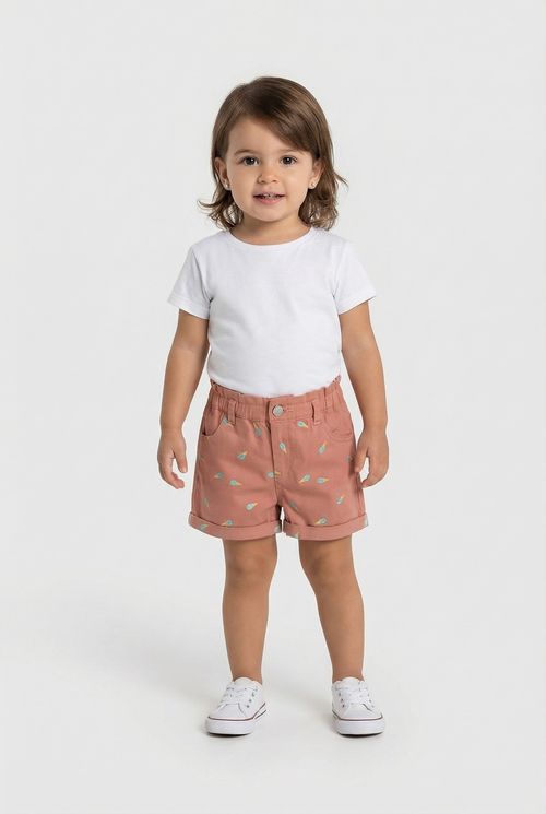 Shorts Infantil Menina Rosa Terroso com Sorvetes Bordados